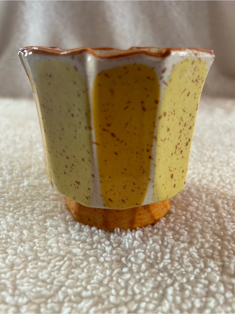 Vintage Speckled Yellow Ceramic Mini Planter